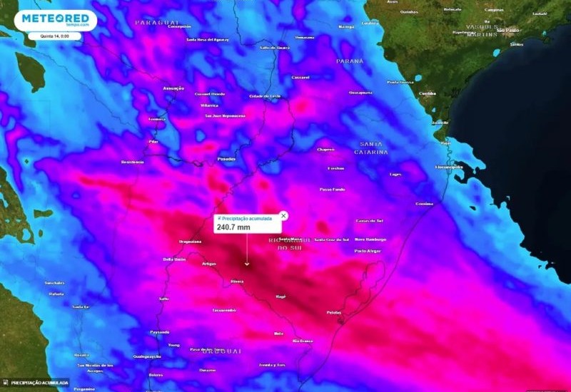 Imagens de satélite apontam anomalia nas temperaturas na região Sul do Brasil | Foto: Meteored/Divulgação